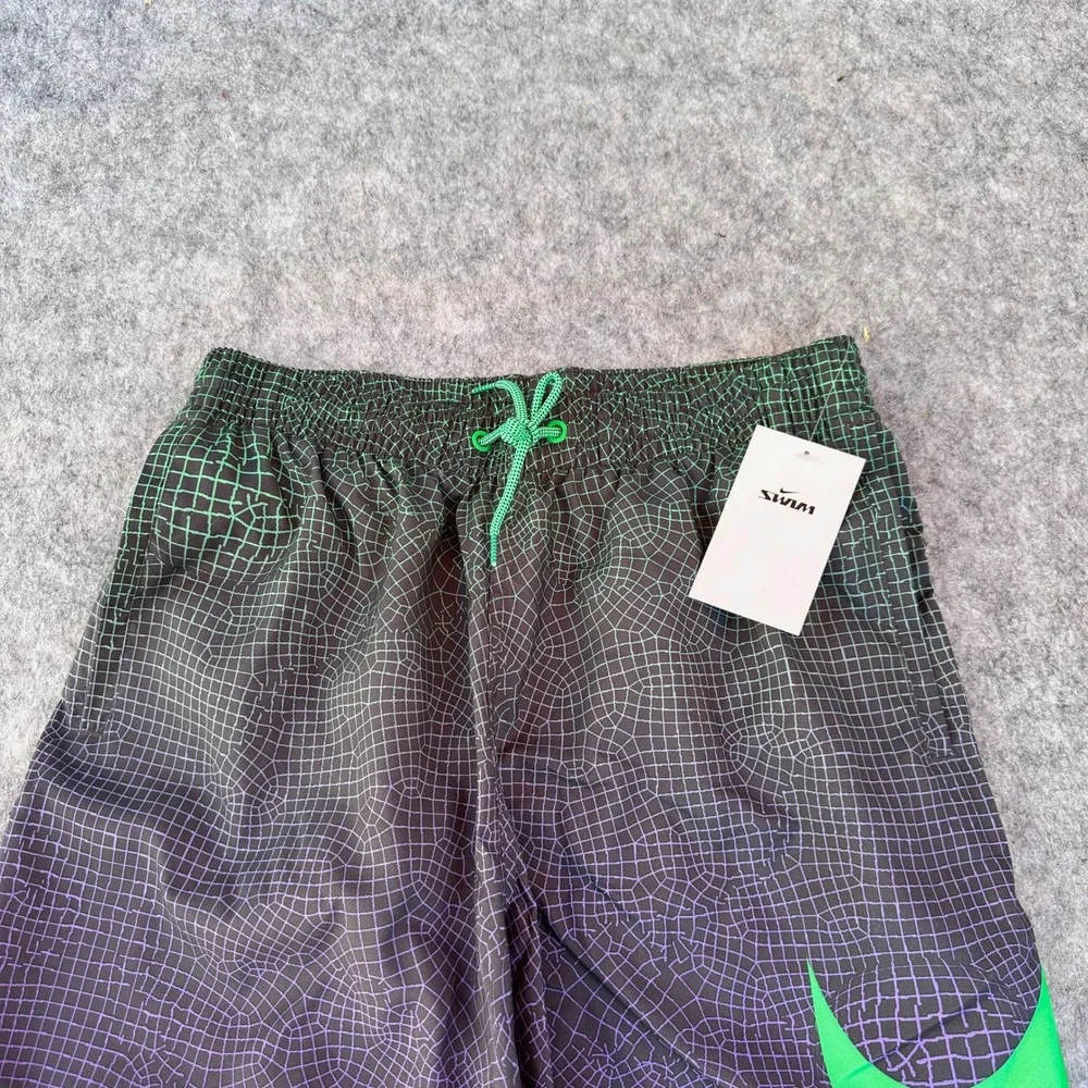 Nike Mens Swim Trunks Small Green Purple Grid Gradient Swoosh NESSD541-380 NEW